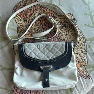 PETUSCO Made in Spain Genuine Leather Black and Cream Quilted Suede Shoulder Bag